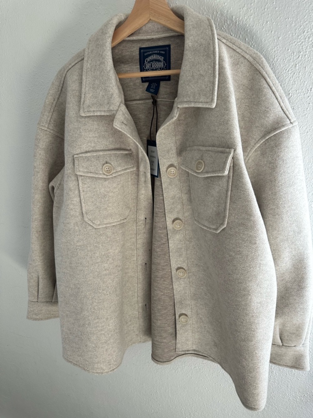 Cambridge Dry Goods Women's Oatmeal Color Button Down Shirt Shacket XL